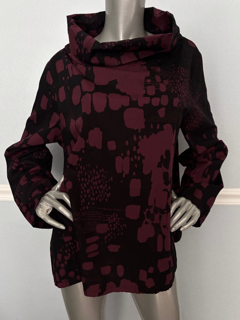 Bryn Walker Long Sleeve Etta Shirt Grenache Print Organic Cotton Cowl Neck Nwt